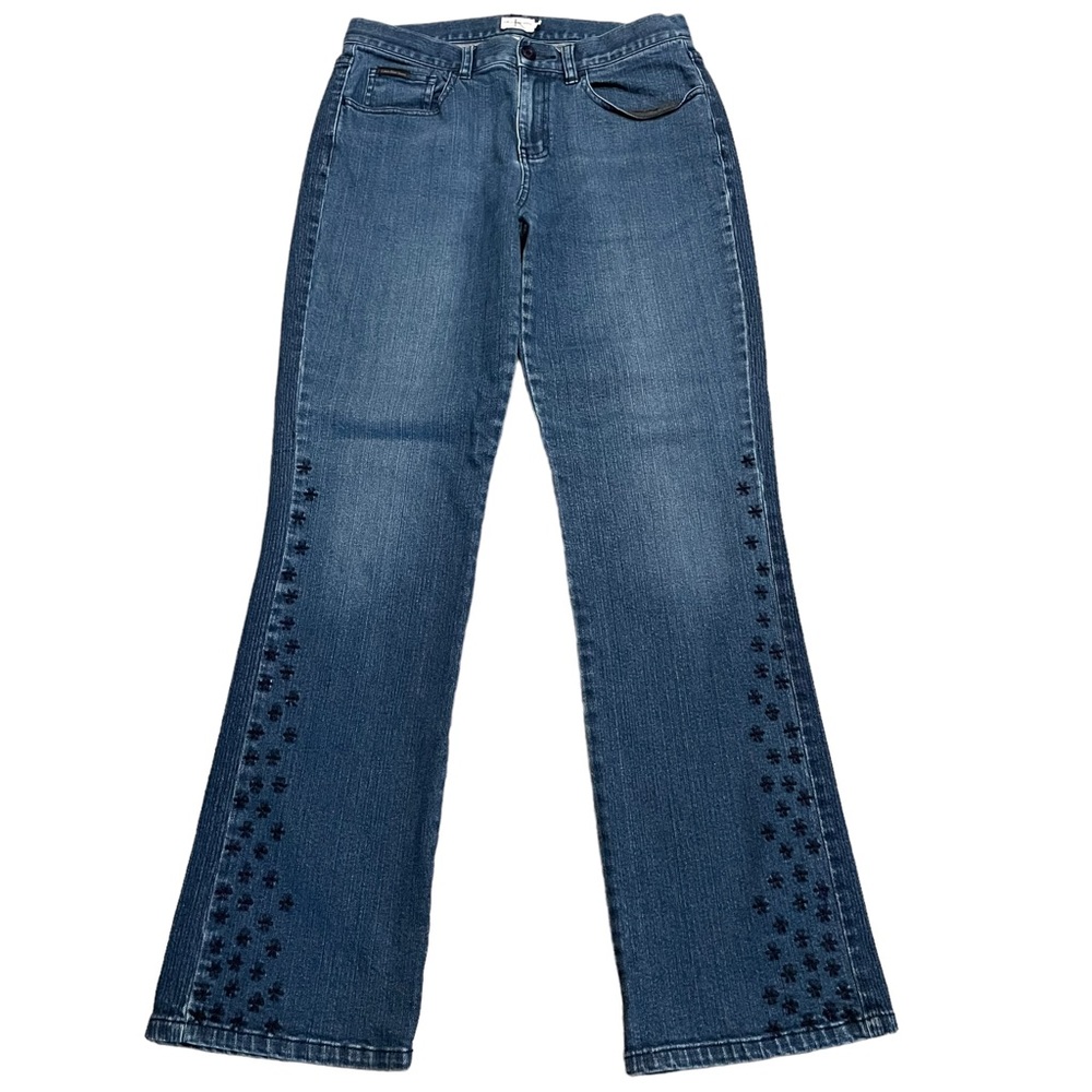 Calvin Klein Flare Leg Mid Rise Embroidered Jeans.  Size 6